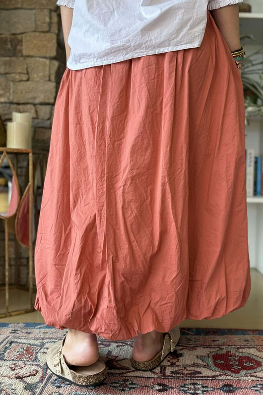 Paloma Bubble Hem Midi Skirt Indian Red